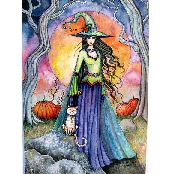 Halloween Postcard Molly Harrison Smug Witch Gothic Fantasy Cat 2008 Ltd. To 33 - Picture 4 of 5